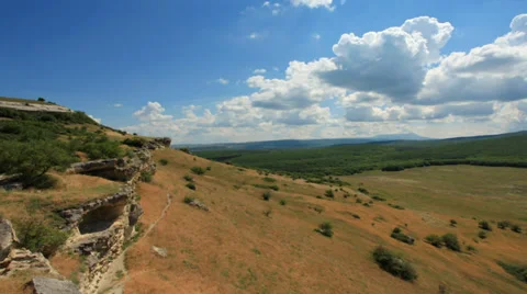 Movement of the clouds on the mountain. Cave city Bakla, Stock Footage 33249476