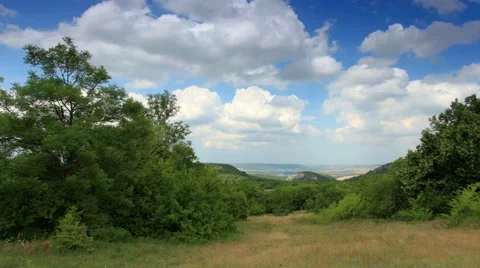 Movement of the clouds on the mountain. Cave city Eski-Kermen, Crimea Stock Footage 40421795