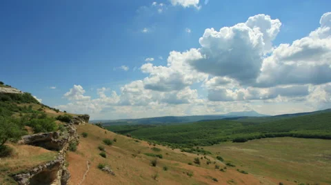 Movement of the clouds on the mountain. Cave city Bakla, Crimea, Russia  Stock Footage 41548130