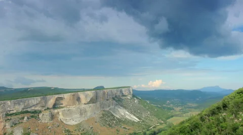 Movement of the clouds on the mountain. Cave city Kachi-Kalion. Stock Footage 48721634