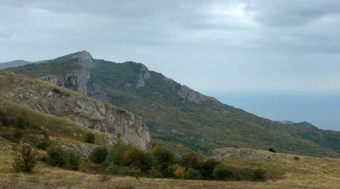 Movement of the clouds on the mountains Ai-Petri, Alupka. Crimea, Russia Stock Footage 44102845