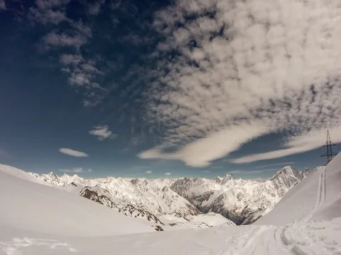 Movement of the clouds on the mountains Elbrus, Northern Caucasus, Russia. Stock Footage 81333045