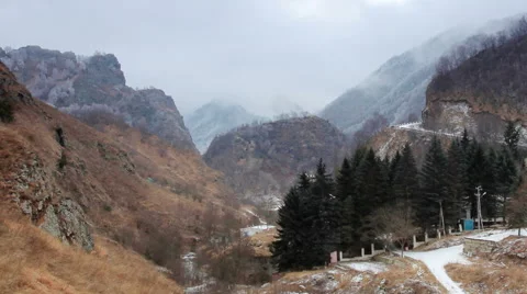 Movement of the clouds on the mountains Valley of narzan.  Stock Footage 45976936