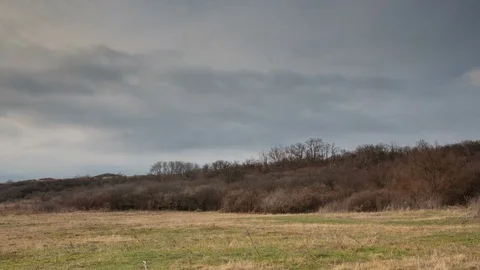 The movement of the clouds over the fields of winter wheat in spring in steppes Stock Footage 73937691