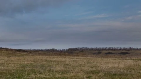 The movement of the clouds over the fields of winter wheat in spring in steppes Stock Footage 73940229
