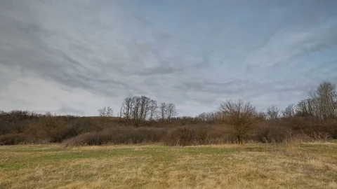 The movement of the clouds over the fields of winter wheat in spring in steppes Stock Footage 73940902
