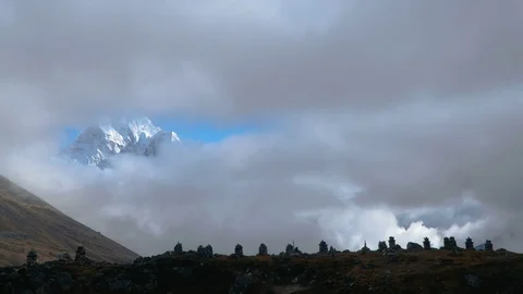 The movement of clouds over the mountain Ama Dablam Stock Footage 83610587