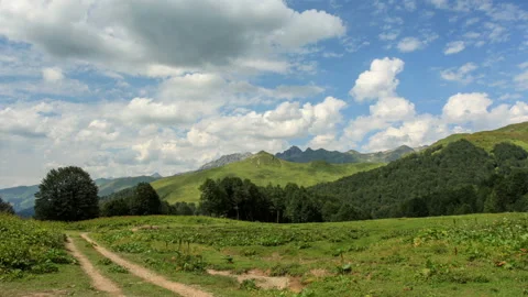 Movement of clouds over the mountain pass Anchho, Abkhazia, Western Caucasus. Stock Footage 92490318