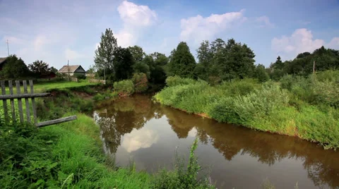 Movement of clouds over the river Polomet. Stock Footage 29680374