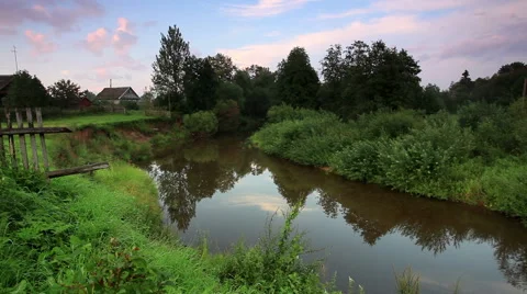 Movement of clouds over the river Polomet. Dvorets, Valdaysky district Stock Footage 42524150
