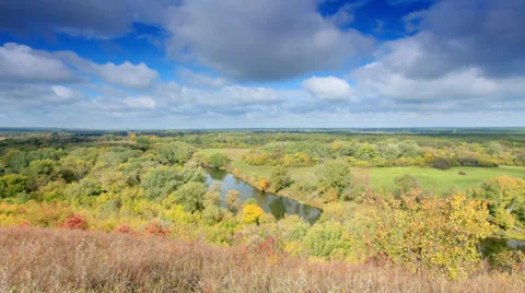 Movement of clouds over the river Seversky Donets.  Stock Footage 31404533