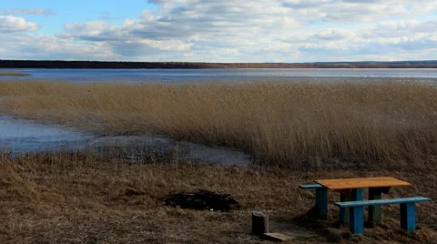 Movement of clouds over the river Vuoksi, Losevo village, Leningrad region,  Stock Footage 48774818