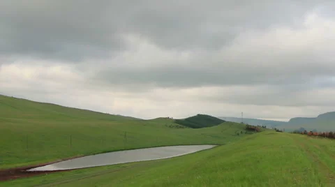 Movement of the clouds over the salt lake Uchum, Krasnoyarsk Krai, Russia Stock Footage 59753595