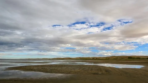 Movement of the clouds over the salted lake Durgun Nuur, Mongolia. Full HD Stock Footage 71580111