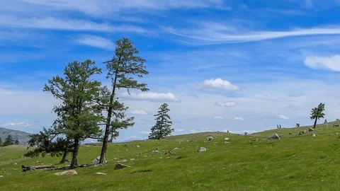Movement of the clouds over the salted lake Khoton Nuur, Mongolia. Full HD Stock Footage 72665158