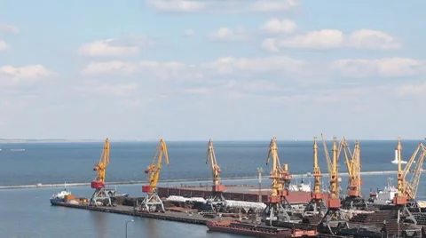 Movement of clouds over a sea port. Odessa, Ukraine Video stock 8652486