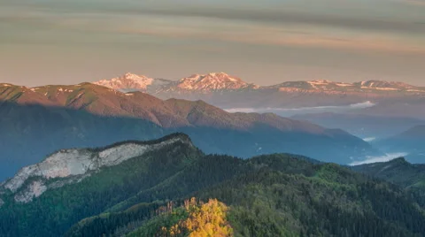 Movement of clouds over the summer slopes of Caucasus Mountains 스톡 동영상 67266285