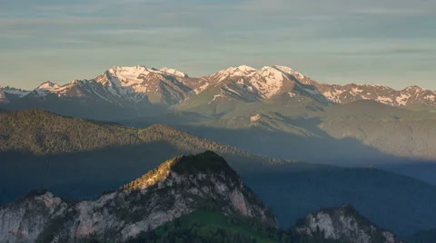 Movement of clouds over the summer slopes of Caucasus Mountains Stock-Footage 67266753