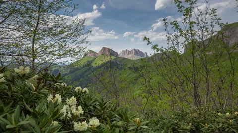 Movement of clouds over the summer slopes of Caucasus Mountains 스톡 동영상 67277393