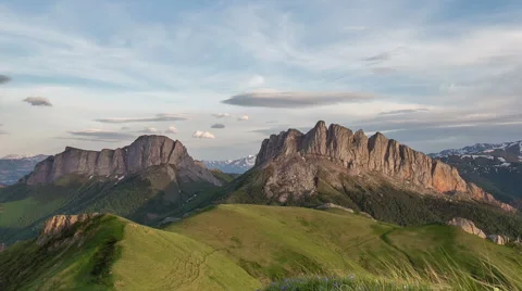 Movement of clouds over the summer slopes of Caucasus Mountains Video stock 67282878