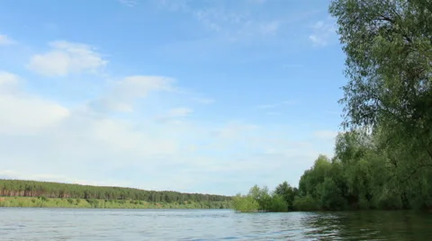 Movement of clouds on the river Irtysh. Lubinsky District, Omsk Region, Russia,  Stock Footage 58567988