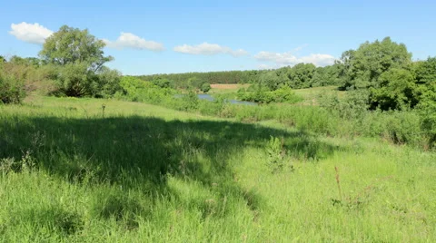 Movement of clouds on the river Myosha. Kulaevo village, Republic of Tatarstan,  Stock Footage 56783153