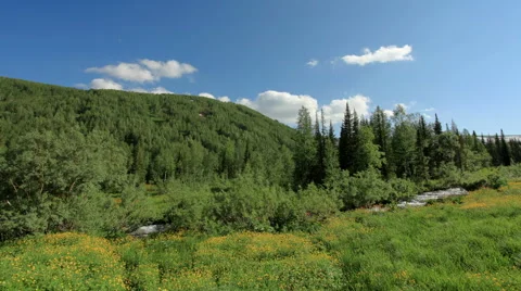 Movement of clouds on the river Pravay Sarala. Republic of Khakassia, Russia Stock Footage 59792391