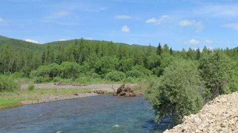 Movement of clouds on the river Sarala. Republic of Khakassia, Russia, Full HD Stock Footage 59792045