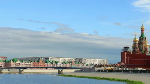Movement of clouds on the river Small Kokshaga in Yoshkar-Ola, Mari El, Russia,  Stock Footage 56995352