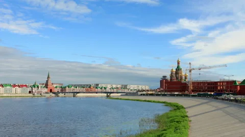 Movement of clouds on the river Small Kokshaga in Yoshkar-Ola, Mari El, Russia,  Stock Footage 56995452