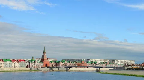 Movement of clouds on the river Small Kokshaga in Yoshkar-Ola, Mari El, Russia,  Stock Footage 59027466