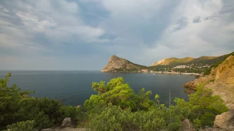 The movement of clouds in the spring in the Crimea peninsula Stock Footage 144054728