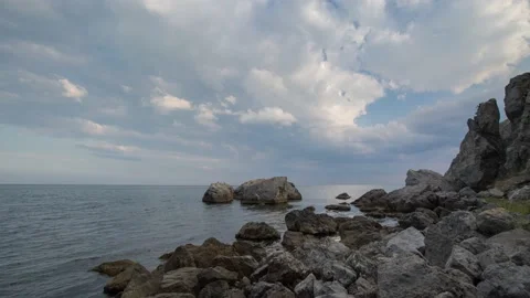 The movement of clouds in the spring in the Crimea peninsula Stock Footage 144054980