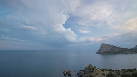 The movement of clouds in the spring in the Crimea peninsula Stock Footage 144054995