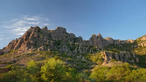 The movement of clouds in the spring in the Crimea peninsula Stock Footage 145389149