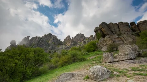 The movement of clouds in the spring in the Crimea peninsula Stock Footage 145389209