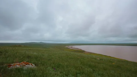 The movement of clouds in the spring in the steppe of the Crimea peninsula Stock Footage 87458906