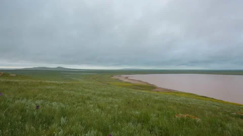 The movement of clouds in the spring in the steppe of the Crimea peninsula Stock Footage 87458969