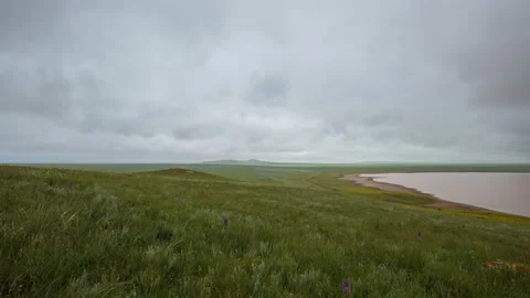 The movement of clouds in the spring in the steppe of the Crimea peninsula Stock Footage 87459235