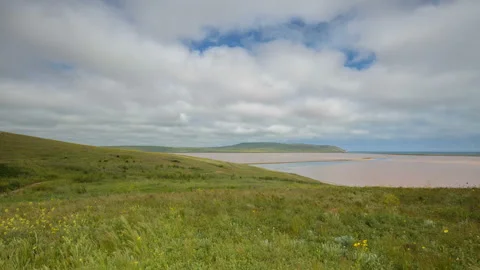 The movement of clouds in the spring in the steppe of the Crimea peninsula Stock Footage 87460349