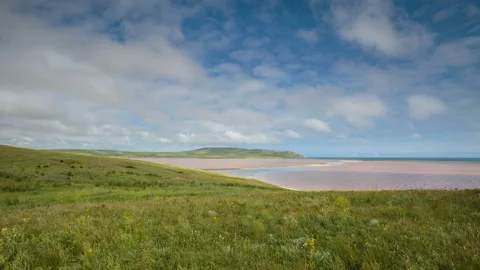 The movement of clouds in the spring in the steppe of the Crimea peninsula Stock Footage 87461159