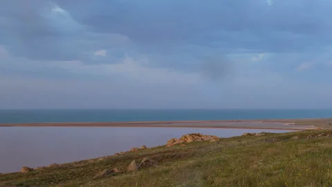 The movement of clouds in the spring in the steppe part of the Crimea peninsula Stock Footage 85515718