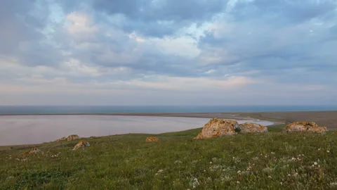 The movement of clouds in the spring in the steppe part of the Crimea Stock Footage 85515826