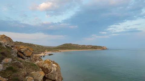 The movement of clouds in the spring in the steppe part of the Crimea Stock Footage 85515898