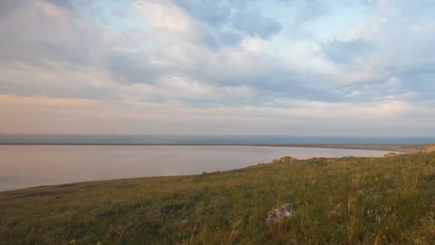 The movement of clouds in the spring in the steppe part of the Crimea peninsula Stock Footage 85516175