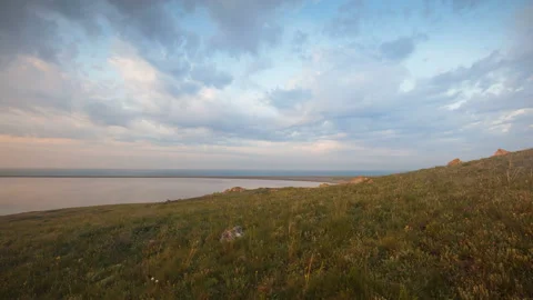 The movement of clouds in the spring in the steppe part of the Crimea Stock Footage 85516263