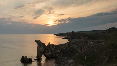 The movement of clouds in the spring in the steppe part of the Crimea peninsula Stock Footage 85516374