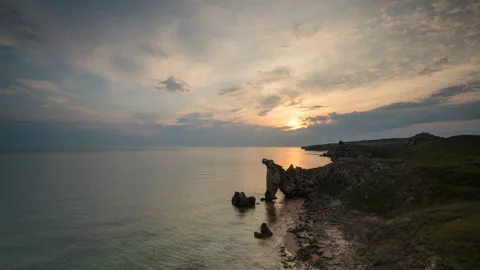 The movement of clouds in the spring in the steppe part of the Crimea Stock Footage 85516376