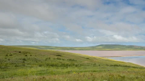 The movement of clouds in the spring in the steppe part of the Crimea peninsula Stock Footage 87460389