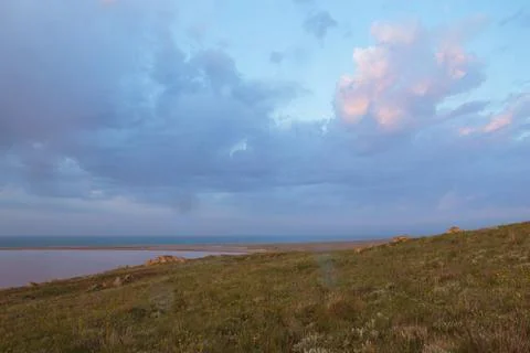 The movement of clouds in the spring in the steppe part of the Crimea peninsu Stock Photos